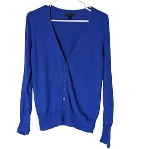 Vintage Worthington Cardigan Royal Blue Cotton Blend Button Up Womens Medium 90s